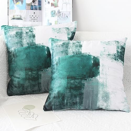 OYIMUA Samt Kissenbezug 40x40 2er Set Grün Deko Kissenbezüge Weich Aesthetic Kissenhülle Landhausstil Dekokissen Kuschelkissen Modern Sofa Kissen Couchkissen Zierkissen