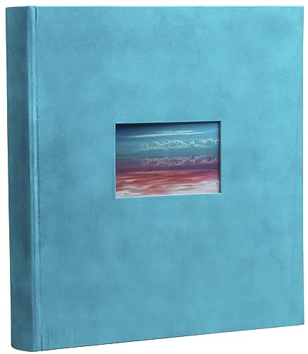 Exacompta - Ref. 16178E – Fotoalbum Skandi – 300 Fotos – 60 weiße Seiten – Format 29 x 32 cm – Einband in türkisfarbener Samt-Optik – Fenster zur Personalisierung mit visuellem Urlaubslandschaft