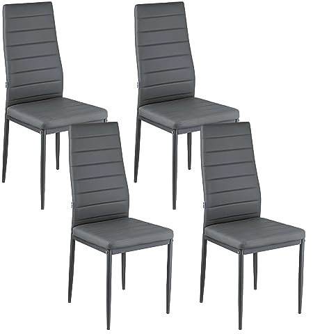 Baroni Home Esszimmerstühle 4er Set, Polsterstühle mit hoher Rückenlehne und ergonomischem Sitz, Elegante und Moderne Esstisch-Stühle aus Kunstleder mit Stahlrahmen, 40x48x9 cm, Grau