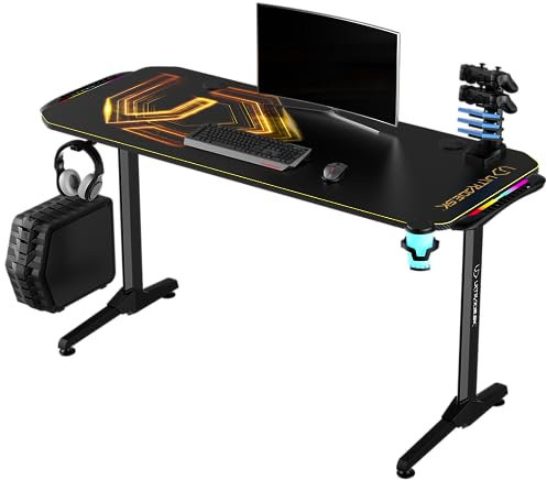 ULTRADESK FRAG V3 LED RGB Computertisch Gaming-Schreibtisch - Gaming Tisch Stahlkonstruktion - Platz für Zwei Monitore - Futuristische Formen - Beinfreiheit und Mehr - Inklusive Zubehör 150x60cm Gold
