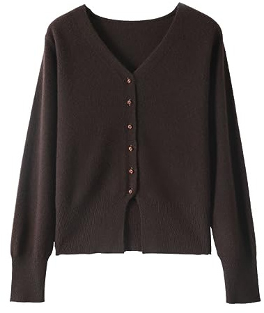 Valin Damen Langarm Kaschmir‑Wolle Strickjacke V‑Ausschnitt,EU 40-44 | Wochenend Brunch,leichter einfacher Strick,klassische Knopfleiste vorne,gerippte Besätze,leichter Fall,elastisches Gewebe