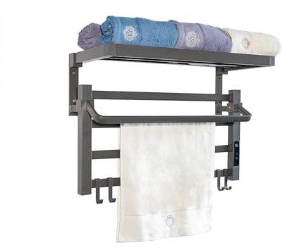 Purline | Toallero Eléctrico con Estante, 55W, Bajo Consumo, Panel Táctil - Toallero Eléctrico Montaje sin Agujeros y Diseño en Aluminio Negro