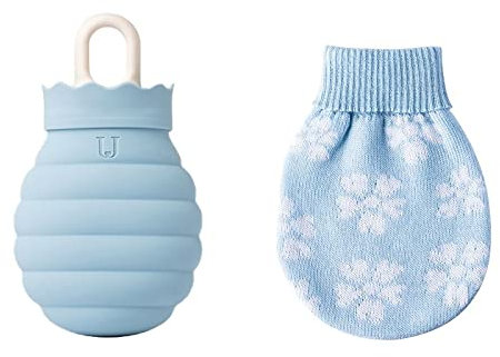 Hot Water Bags 1PC Silicone Hot Water Bag Microwave Living Winter Gel Hand Warm Bottle Sleeping Heat Tool Heating Silica Gel Bottles Knit Cover (Color : Orange) (Blue)