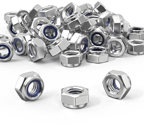 ORTAVA Tuercas hexagonales M8, tuercas hexagonales de seguridad, tuerca de acero inoxidable estándar M8, 10 unidades de tuercas autoblocantes, tuercas de retención, juego de tuercas de contratuercas