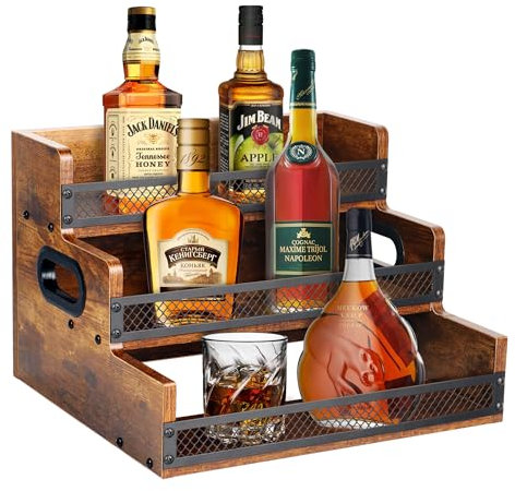 Alyoen Wooden Wine Rack, 3Tier Liquor Bottle Display Stand,12 Bottle Coffee Syrup Rack Organizer,Coffee Station Organizer,Mini Bar Shelf, Home Bar,Drinks Cabinet for Drinks, Syrup,Coffee