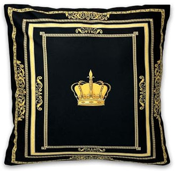 Belle Arti Dekorative Kissen Dekokissen Sofakissen in schwarz Gold mit Bezug, Füllung und Motiv - Löwe, Amphore, Krone (Motiv: Krone, 45 x 45 cm)