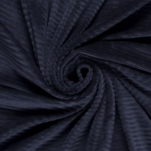 Velour Nicky Kord-Stoff breit gerippt elastisch uni ab 50 x 155cm Oeko-Tex, Farbe:008 - marine