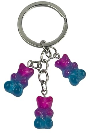 Porte-clés 3 oursons en bonbons - Porte-clés en forme d'ours en bonbon - Couleur bleue et rose - Accessoire pour amateurs de bonbons, ours, nourriture, etc. - Porte-clés unisexe pour homme et femme,