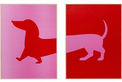 Kare Design Wandbild Dog Frankie, Rot/Pink, 2er Set, Rechteckig, Gerahmt, Bilddruck, Abstrakte Kunst, Pop Art, Wandbild, Modernes Design, Schlafzimmer, Wohnzimmer, 40x30 cm (H/B)