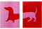 Kare Design Wandbild Dog Frankie, Rot/Pink, 2er Set, Rechteckig, Gerahmt, Bilddruck, Abstrakte Kunst, Pop Art, Wandbild, Modernes Design, Schlafzimmer, Wohnzimmer, 40x30 cm (H/B)