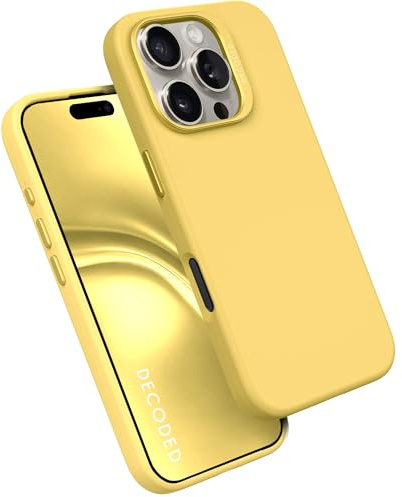 Decoded Silikon Hülle für iPhone 16 Pro, Antimikrobielles Material, Kompatibel mit MagSafe, Premium Soft-Touch Liquid Silicone, Metall Kameraschutz & Tasten, Handyhülle, Schützhulle, Popcorn Gelb