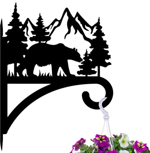 peacoblue 34x39cm Bear Hanging Basket Bracket,Iron Outdoor Wall Hook | Weather Resistant heavy duty Plant Hanger Hook Supports Up To 45 Lbs for Flower Pots,Lanterns,Bird Feeders,Porch & Garden