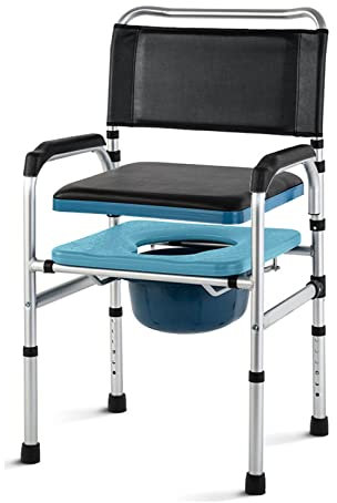 Toilettenstuhl Nachtstuhl für Senioren,Toilettenstuhl Höhenverstellbar mit Armlehne Rückenlehne,Duschstuhl Antirutschenden Toilettenstühle,Nachtstuhl,Bis 150kg belastbar E