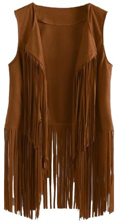 BrightGlow Damfransar väst 70-talet ärmlös väst vintage hippie jacka väst lång väst med tofsar fransväst cardigan hippie gilet väst för kvinnor hippie kostym S
