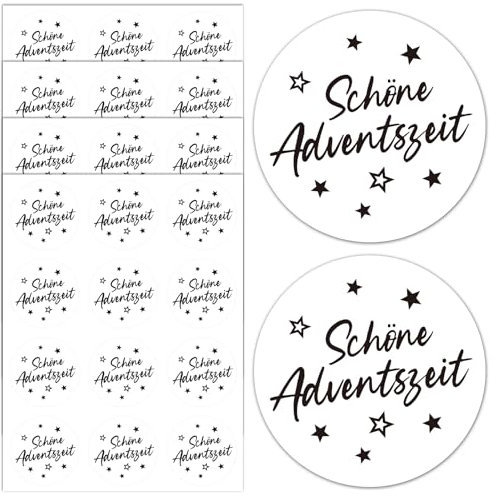 BOOMTOP 48 Stück Weihnachten Aufkleber Schöne Adventszeit Advent Sticker Selbstklebend Weihnachtsaufkleber Rund Rolle 4cm Weihnachts Geschenk Etiketten für Papiertüten Karte Schwarz Weiß