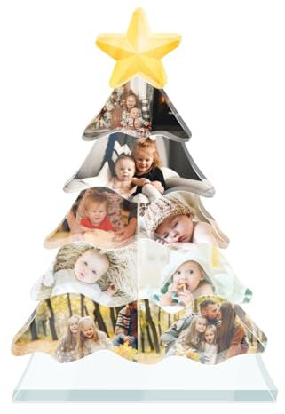 Personalised Acrylic Christmas Tree Photo Frame Gifts for Mum Daughter Wife Family Custom Christmas Tree Original Presents for Christmas, 8 Photos