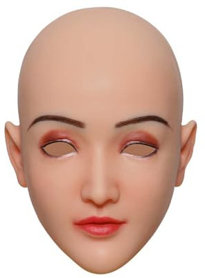 TEYVIYI Maschera in silicone femminile realistica Halloween Crossdresser maschera con sopracciglia per Drag Queen Cosplay (beige)