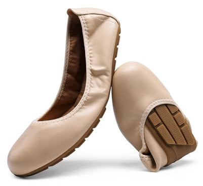 DREAM PAIRS Women’s Fold Up Shoes, Ballet Flats, Foldable Round Toe Dressy Comfortable Slip On Dress Shoes and Party Shoes,Size 9,Nude,DWUMFA2501