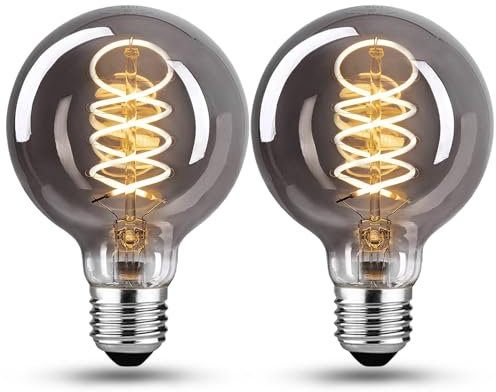 BNITITU Edison LED Vintage Glühbirne, Dimmbar Glühbirne E27 4W LED Warmweiss, Vintage Edison Dimmbar lampe E27 Ideal für Nostalgie und Retro Beleuchtung - Rauchgra - 2 Stück(G80 YHS)