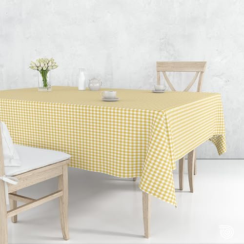 Nortufting Nappe de Table Toile Cirée à Carreaux imperméable Décor Traditionnel – Largeur 140 cm – Livraison roulée et sans Plis (Jaune, Rectangle 140 x 100 cm)