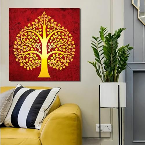 LIMAIDUO Modernes buddhistisches Plakat und Druck, Wandkunst, Leinwandgemälde, abstrakter goldener Bodhi-Baum, Heimdekoration, 20 x 20 cm, rahmenlos