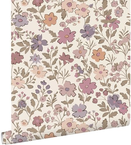 ESTAhome Tapete Blumen Lila, Rosa und Weiß 50 x 900 cm