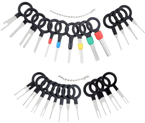 MplehDa Auspinnwerkzeug KFZ Set, 26 Stück Auto Entriegelungswerkzeug Auspinwerkzeug, Autoradio Entriegelungswerkzeug, KFZ Kabel Stecker Ausbau Werkzeug für Flache Runde Steckerkontakte