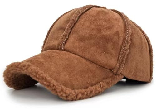 Lammfellimitat Baseball Cap, Plüsch Baseballkappe mit 7.5cm Krempe,Verstellbar Hat, Sonnenmütze Fit 56-59cm Kopfumfang Schildmütze für Bergsteigen Camping