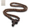 Cruz de madera con rosario católico, cruz natural de madera de olivo en bolsa de lino natural, mini cruz de sujeción para oración, meditación, regalos religiosos cristianos o decoración de collares,