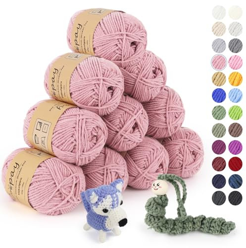 Coopay 10 Pelote de Laine à Tricoter, 450g (10x 45g), Laine Crochet Doux en Coton et Fibre, 5 Brins, Laine Crochet Tricot pour Layette, Fil à Crocheter Écharpe, Couverture, Gant - Rose Chair Clair