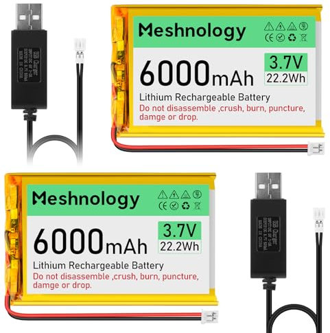 3.7 V 6000 mAh LiPo Battery Rechargeable Lithium Polymer Battery with USB Charging Cable, PH2.0 Plug for AR Duino ESP32 Development Board (Pack of 2)