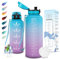 Motswedi Botella Agua, 1.5L sin BPA, Botella de Agua, Reutilizable, Cantimplora, con Marcador de Tiempo, Botella Agua Gimnasio, Botella para Niños, Deporte, Running, Gimnasio, Bicicleta, Azul Morado