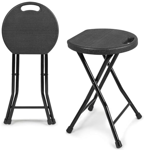 Premium Klapphocker – bis 250kg belastbar, Tragbarer Klappbarer Faltbarer Hocker mit Tragegriff, Leichter & Langlebiger Hocker mit rutschfeste Füße für Garten Indoor/Outdoor – Schwarz (2, 45cm Höhe)
