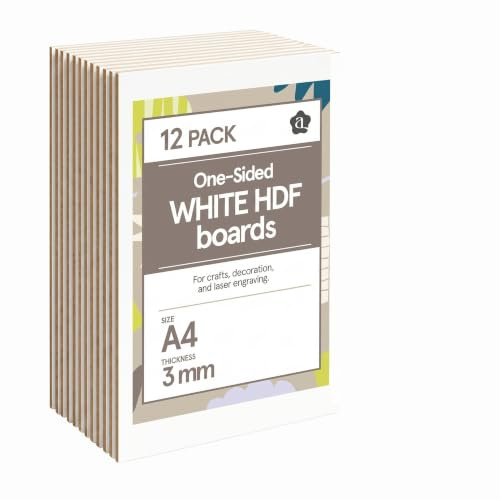 Ayurvana MDF-Platten, Weiß, A4, einseitig – Packung mit 12 Stück, 3 mm dick – Holz für Lasergravur, CNC-Schnitt und Basteln – mattes weißes Finish