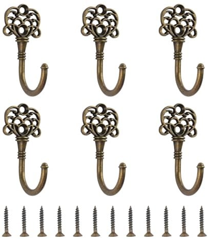 INCREWAY Wandhaken, antikes Messing, Vintage-Haken zum Aufhängen von Schlüsseln, Kleidung, Hüten, Geldbörsen, Tassen, Wandmontage, geeignet für Eingangsbereich, Schlafzimmer, Küche, 6 Stück