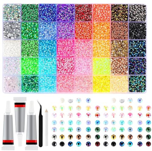 Kit Bedazzler, 32 000 pièces de strass en résine avec 3 pièces de colle 10 ml, strass colorés 0, 3 cm pour travaux manuels, vêtements, tasses, chaussures, tissu, nail art, 40 couleurs