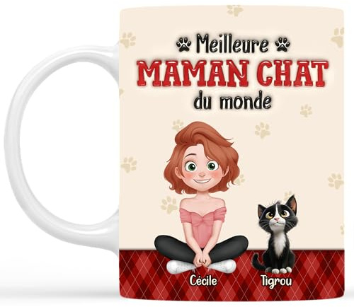 Cadeau Plus Mug Personnalisé Prénom - Meilleur Maman Chat - Cadeau fan de chat, Mug personnalisable, tasse the chats, mug chats noir, mug animaux (1, Femme)