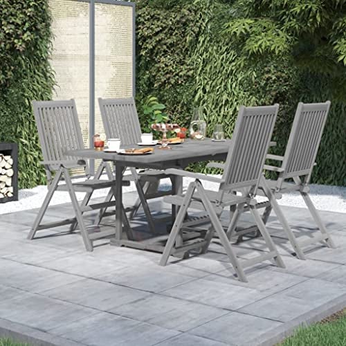 Set di mobili da giardino in legno massello di acacia, tavolo da giardino pieghevole pieghevole e 4 sedie pieghevoli da giardino regolabili con 5 posizioni, massimo 110 kg per seduta.