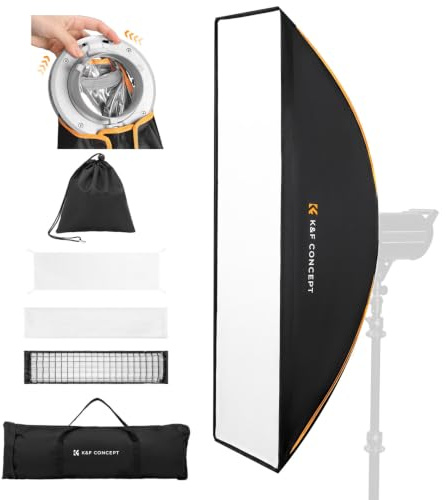 K&F CONCEPT Strip Softbox 12x47/30x120cm Liberación Rápida | Portátil con Difusores/Rejilla Panal/Bolsa/Montura Bowens para COB, Estudio, Foto Producto LJ02