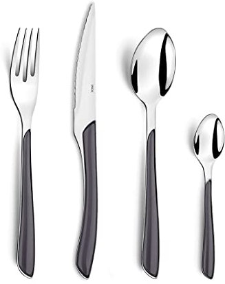 Amefa ECLAT Besteck Set Grau Essbesteck 24-teilig für 6 Personen Edelstahl rostfrei Griffe aus hochwertigen Kunststoff-Griffschalen spülmaschinenfest Besteck Set 6 Personen