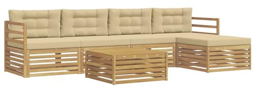 vidaXL Outdoor-Sofagarnitur 6 pcs Weiß und Beige 79 x 79 x 37 cm, Patio-Sofa, modernes Eckset, wetterfester Gartenlounge, Bequeme Terrassenplätze für entspannte Zeiten