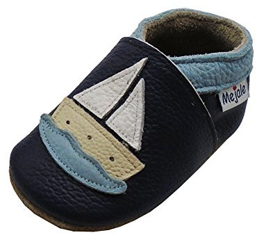 Mejale Karikatur Segelboot Leder Babyschuhe Lauflernschuhe Krabbelschuhe Kleinkind Kinderschuhe Hausschuhe(Dunkelblau, 6-12 Monate, M)