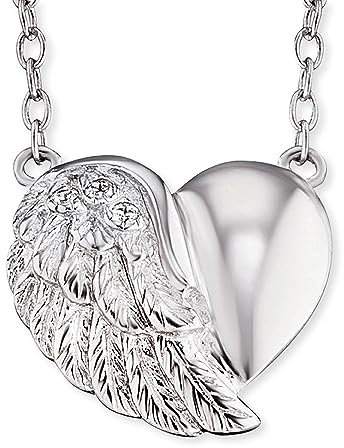 Engelsrufer Damen Halskette aus Sterling Silber mit Herzflügel Anhänger, besetzt mit 3 Zirkonia Steinen, Karabinerverschluss, in zwei Längen verstellbar, nickelfrei, ERN-LILHEARTWING