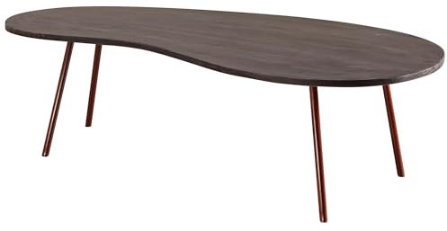 FineBuy Design Couchtisch 122 x 34,5 x 63 cm Akazie mit Metallbeinen Kupfer, Nierentisch Massivholz grau, Holztisch Tischbeine Metall, Cooler Massivholztisch, Tisch flach modern