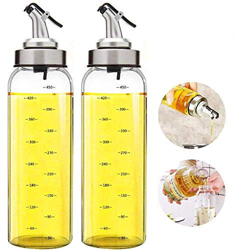 FARI Botella dispensadora de aceite de oliva - 2 X 500 ml botella de aceite de vidrio cruets sin goteo, recipiente de aceite para aceite de oliva vegetal, dispensador de aceite de vidrio sin plomo