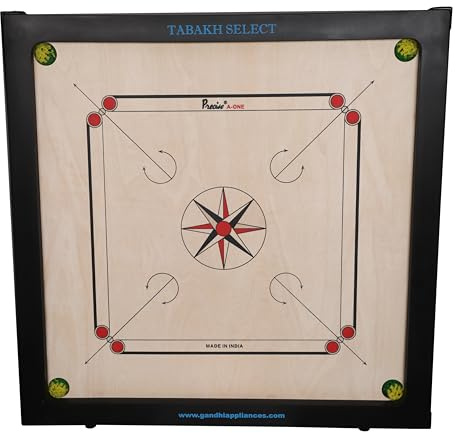 T TABAKH Precise Select Karrombrett mit Münzen, Schläger und Pulver, 8 mm, Schwarz, für 4 Spieler, ab 13 Jahren
