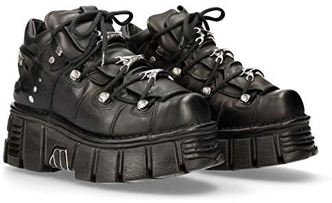 New Rock Botas Unisex de Piel Genuina Color Negro con Cordones M-106-C66