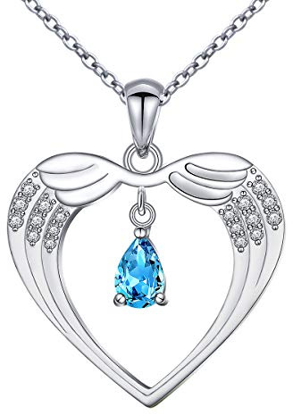 Flyow Engelsflügel Halskette mit Träne Anhänger Träne des Engels Herz Halskette 925 Sterling Silber Schmuck, Verstellbare Kette 18 + 2 Zoll