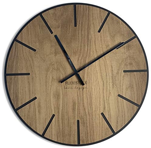 FLEXISTYLE EKO groß wanduhr ohne tickgeräusche Wood Art Schwarz 60cm, Wohnzimmer, Schlafzimmer, in EU hergestellt, z216-1d-1-x 60cm