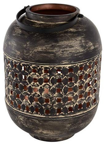 Moritz Lanterne Massive Sand Kupfer Optik Durchmesser 22 x 30 cm schwarz Metall Deko für Garten Terasse Windlicht Fackel Kerzen Orientalisch